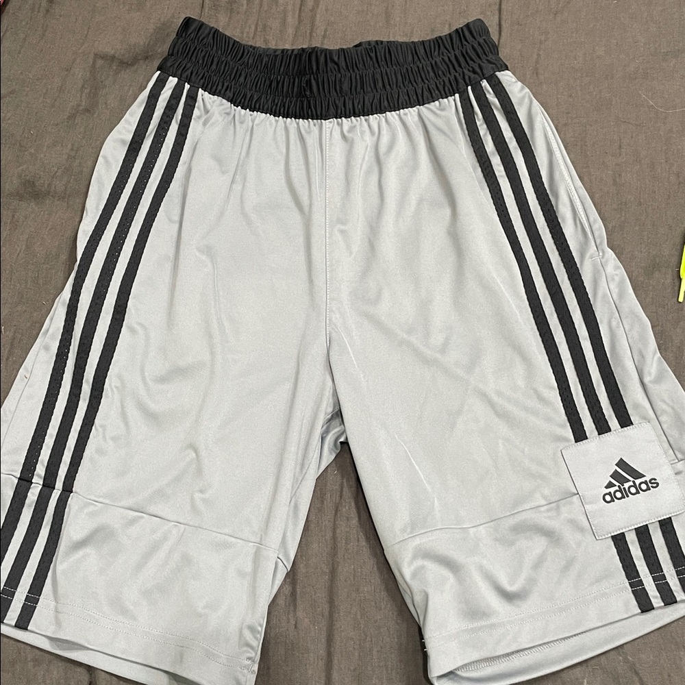 Adidas Silver and Black Striped Shorts